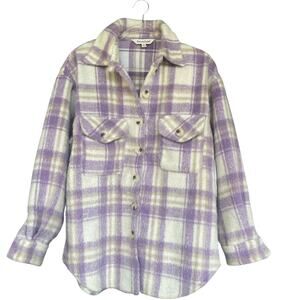 Davi & Dani Jacket Womens Small Purple White Plaid Wool Blend Shacket DJ20068